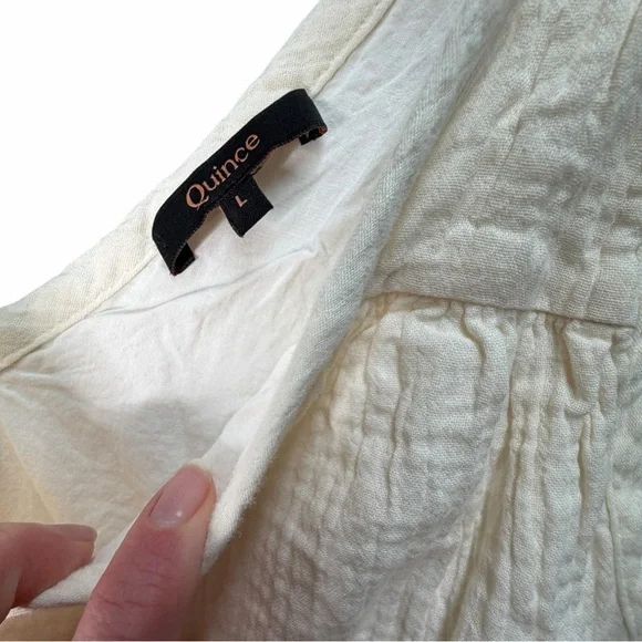 Quince 100 organic cotton gauze tiered maxi dress antique Cream color large - Picture 7 of 11